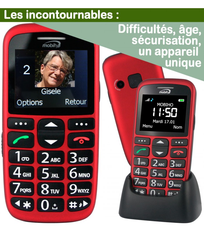 Téléphone Portable Senior Débloqué avec Grandes Touches pour Personnes  âgées | Écran de 2,4|Bouton SOS | Radio FM | Haut-Parleur de Boîte |  Batterie