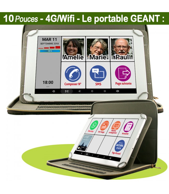 Tablette Photos Contacts Pour Personne Agee 10 Pouces Et Pochette Luxe